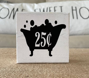 Rustic Farmhouse Bathroom Distressed Wood Block Sign Decor