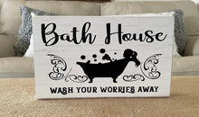 Load image into Gallery viewer, Rustic Farmhouse Bathroom Distressed Wood Block Sign Decor