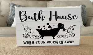 Rustic Farmhouse Bathroom Distressed Wood Block Sign Decor