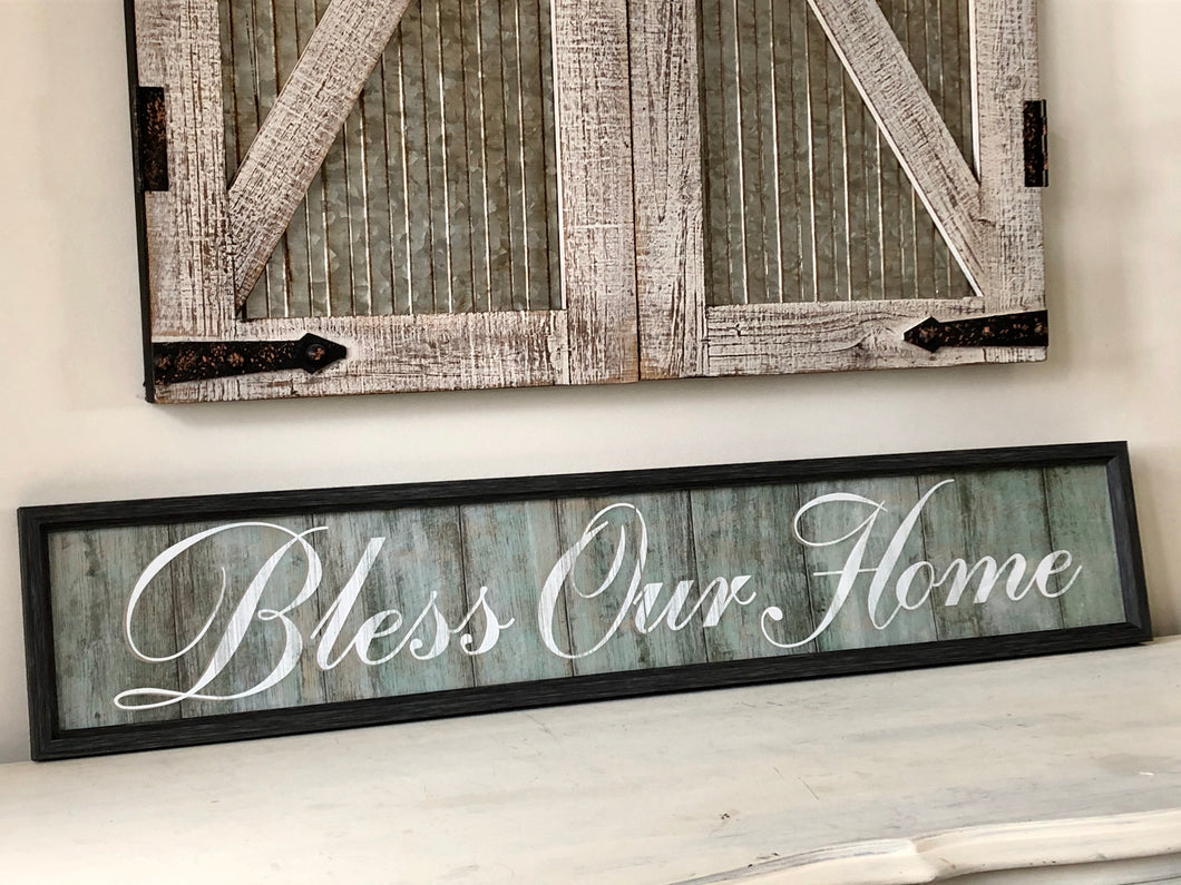 Bless Our Home  Encased In Glass Framed Wall Decor