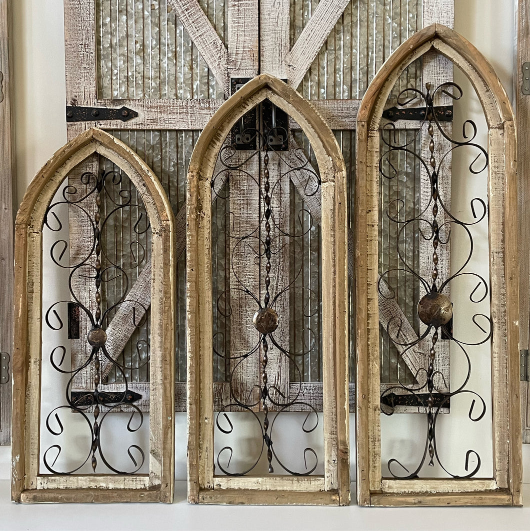 Wood And Metal Cathedral Arch Wall Decor